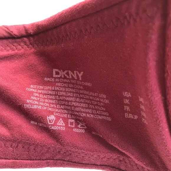 DKNY Burgundy Underwire Bra t-shirt bra microfiber light smooth padded cups, 34D - Picture 11 of 15